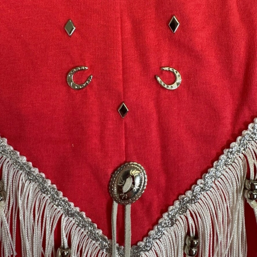 Vintage NWT 1992 Southwestern Fashion Red Fringe Concho Studded T-Shirt Large - Picture 12 of 13